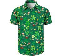 COSAVOROCK Chemise Saint Patrick Homme Shirt St-Patricks Costume Leprechaun Irlandais Trèfle Shirts, Vert, XXL