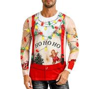COSAVOROCK Costume Père Noël t-Shirts à Manches Courtes en Muscle 3D pour Hommes, Rouge, M