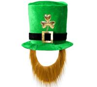 COSAVOROCK St. Patricks Day Chapeau Saint Patrick Leprechaun avec Barbe Vert Trèfle