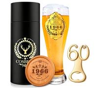 COSBERY Cadeau d'anniversaire pour homme de 1966, décoration de 60e anniversaire personnalisée, cadeau de bière pour homme, verre à bière 1966 580 ml, décapsuleur de 60 bières, dessous de verre en