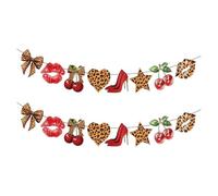 Cosblisvia 2 pièces Guirlande d'anniversaire, décoration bannière Anniversaire et Joyeux Anniversaire Cerise léopard pour Femmes, Filles, Dames pour fête, célébration, Maison (Rouge)