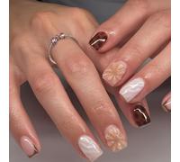 Cosblisvia 24 pcs Ongles Pression, Ongles à Coller pour Femmes, Filles, Débutantes, Ongles Pression Courts avec Design de Fleurs pour Fête, Rendez-vous, Bureau (Carrés)