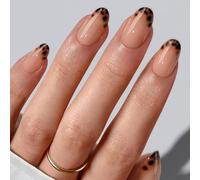 Cosblisvia 24 pièces ongles prêts à poser, Naild Press on Sets, ongles courts ovales, manucure léopard française, faux ongles pour femmes, salon, DIY (Marron)