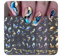 Cosblisvia 3D Stickers à ongles, 6 Feuilles Marbre Géométrie Nail Art, Alternative aux Autocollants pour Femmes, Professionnels pour Usage Domestique, Style de Fête (Bleu Abstrait)