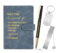 Cosblisvia Ensemble cadeau inspirant 4 pièces avec carnet A5 et stylo avec porte-clés et marque-page, cadeaux de départ et de remerciement pour collègues, femmes et hommes (bleu denim)