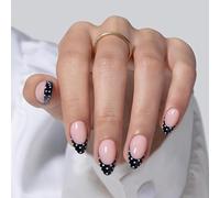 Cosblisvia Press On Nails Courtes Amande, Ongles autocollants ensemble pour femmes, mariées, étudiants, quotidien, bureau, fête, faux ongles naturels manucure française (Noir)