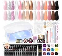COSCELIA Ongle Gel Kit Complet avec Lampe 44PCS, 15x16ML Poly Nail Extension Gel Pailleté Rose Blanc Transparent Acrygel Slip Solution, Base et Top Coat Faux Ongles Manucure Outils Nail Art Kit