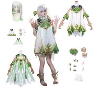 CosDogs Anime Genshin Impact Nahida Cosplay Costume avec Perruque Cape Oreilles D'elfe Coiffe Accessoires Hommes Femmes Filles Enfants Tenue Halloween Carnaval Robe Complète jeu de rôle