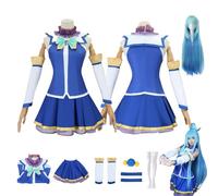 CosDogs Anime KonoSuba Bénédiction de Dieu sur ce monde merveilleux Aqua Cosplay Costume avec perruque Robe bleue Accessoires Femmes Hommes Enfants Tenue Halloween Carnaval Robe Combinaison Kimono