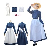 CosDogs Anime Le Château ambulant Sophie Cosplay Costume avec perruque Coiffe Bleu Robe femme chambre Accessoires Femmes Adultes Filles Enfants Tenue Halloween Carnaval Jeu de rôle Kimono