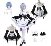 CosDogs Anime Re:Life in A Different World from Zero Rem Ram Cosplay Costume avec perruque Coiffe Accessoires Femmes Hommes Enfants Tenue Halloween Carnaval Robe de femme de chambre Kimono Costume