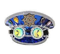 COSDREAMER Chapeau de capitaine militaire à paillettes avec lunettes pour femme Bleu roi