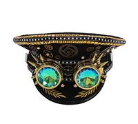 COSDREAMER Chapeau de capitaine militaire à paillettes pour femme avec lunettes (noir doré)