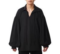 COSDREAMER Chemise de Pirate Coloniale de la Renaissance Poète pour Homme, Noir, S