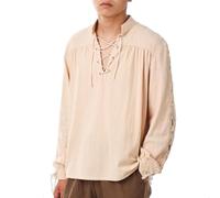 COSDREAMER Chemise médiévale à Manches Longues pour Homme Style Viking Pirate (Beige, M)
