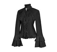 COSDREAMER Chemisier vintage victorien pour femme, style médiéval, gothique, pirate, haut à col montant, Noir, M