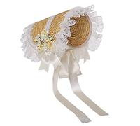 COSDREAMER Femme Chapeau de Soleil Style Victorien avec nœuds en Paille Rouge Tea Party Sun Cap (Blanc)