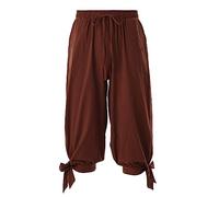 COSDREAMER Pantalon de Pirate Viking médiéval de la Renaissance pour Homme, Pantalon à Bandes de Mollet (Marron, Taille S)