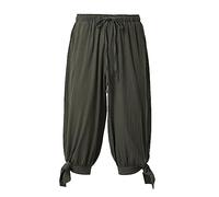 COSDREAMER Pantalon de Pirate Viking médiéval de la Renaissance pour Homme - Pantalon à Bandes de Veau (Olive, Taille L)