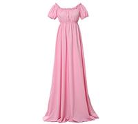 COSDREAMER Robes Regency pour Femme à Manches Bouffantes à Volants et Taille Empire, Rose, M