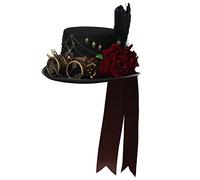 COSDREAMER Sombrero de Copa Steampunk Para Mujer y Hombre, Sombrero victoriano de Plumas Con Velo Para Halloween (24 pulgadas, A)