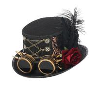 COSDREAMER Sombrero de Copa Steampunk Para Mujer y Hombre, Sombrero victoriano de Plumas Con Velo Para Halloween (24 pulgadas, A)