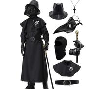 Coseaon Costume du Médecin de la Peste Enfant Déguisement Masque Docteur de la Peste Médiévale Halloween Carnaval Plague Doctor Deguisement pour Garçons Filles (140)