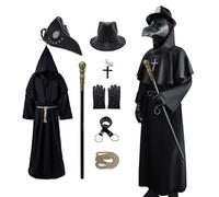 Coseaon Costume du Médecin de la Peste Homme Adulte Déguisement Masque Docteur de la Peste Médiévale Plague Doctor Deguisement pour Halloween Carnaval (9, S)