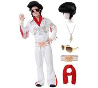 Coseaon Déguisement Disco Enfant Annee 70 Costume Rock Star Combinaison Deguisement Set avec Perruque, Lunettes de soleil, écharpe, Collier, Ceinture (130)