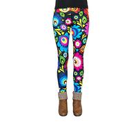 cosey Bedruckte Bunte Blumen Leggings, Œil de Paon, Taille Unique Femmes