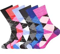 COSHAL ® 6 paires de chaussettes pour femmes diabétiques, motif Argyle, chaussettes pour femmes, pieds enflés, chaussettes de grossesse pour femmes diabétiques, taille (4-7), Argyle