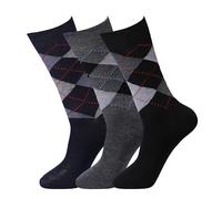 COSHAL® Bigfoot Lot de 3 paires de chaussettes pour homme diabétique à haut large revers doux non élastique Prise en main adaptée aux œdèmes Pieds enflés non contraignants Taille UK 46-42, Argyle