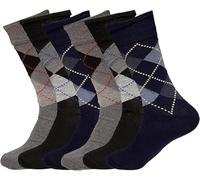 COSHAL® Bigfoot Lot de 6 paires de chaussettes pour homme diabétique avec bord large et revers doux non élastiques adaptées aux œdèmes non contraignants Taille 45-42, Argyle (6 paires), 24-26