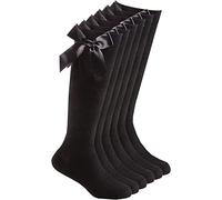 COSHAL® Lot de 3 paires de chaussettes hautes en coton pour fille avec nœud en ruban moelleux, chaussettes de rentrée scolaire, uniforme de fête, chaussettes longues pour filles, Noir , 7-10 ans