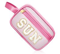 COSHASYOO - Trousse de maquillage transparente avec sangle en chenille avec patch en forme de lettre, pochette cosmétique à fermeture éclair, petite trousse de toilette de voyage, organisateur de sac