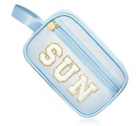 COSHASYOO - Trousse de maquillage transparente avec sangle en chenille avec patch en forme de lettre, pochette cosmétique à fermeture éclair, petite trousse de toilette de voyage, organisateur de sac