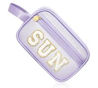 COSHASYOO - Trousse de maquillage transparente avec sangle en chenille avec patch en forme de lettre, pochette cosmétique à fermeture éclair, petite trousse de toilette de voyage, organisateur de sac