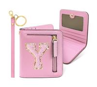 COSHAYSOO Petit portefeuille fin à deux volets RFID pour femmes, adolescentes, voyages, nécessités quotidiennes, cartes de crédit, argent, pièces de monnaie, Chenille - Rose, Compact, Y
