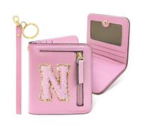 COSHAYSOO Petit portefeuille fin à deux volets RFID pour femmes, adolescentes, voyages, nécessités quotidiennes, cartes de crédit, argent, pièces de monnaie, Chenille - Rose, Compact, N