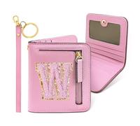 COSHAYSOO Petit portefeuille fin à deux volets RFID pour femmes, adolescentes, voyages, nécessités quotidiennes, cartes de crédit, argent, pièces de monnaie, Chenille - Rose, Compact, Largeur :