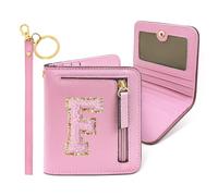 COSHAYSOO Petit portefeuille fin à deux volets RFID pour femmes, adolescentes, voyages, nécessités quotidiennes, cartes de crédit, argent, pièces de monnaie, Chenille - Rose, Compact, F