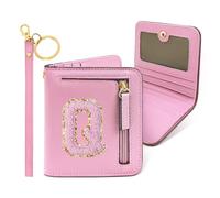 COSHAYSOO Petit portefeuille fin à deux volets RFID pour femmes, adolescentes, voyages, nécessités quotidiennes, cartes de crédit, argent, pièces de monnaie, Chenille - Rose, Compact, Q :