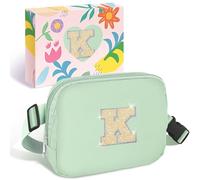 COSHAYSOO Petit sac banane avec patch lettre initiale réglable pour femme, adolescente, fille, course à pied, voyage, gym, randonnée, mini sac à main de voyage à bandoulière tendance, vert, Small, K