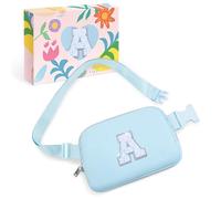 COSHAYSOO Petit Sac Banane avec Patch Lettre Initiale réglable pour Femme, Adolescente, Fille, Course à Pied, Voyage, Gym, randonnée, Mini Sac à Main de Voyage à bandoulière Tendance, Bleu, Small, A
