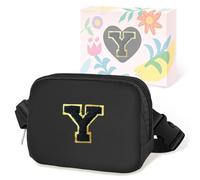 COSHAYSOO Petit sac banane avec patch lettre initiale réglable pour femmes, adolescentes, voyages, gym, randonnée, sac à main de voyage, pochette tendance, Chenille noire, Small, Y