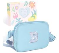 COSHAYSOO Petit sac banane avec patch lettre initiale réglable pour femmes, adolescentes, voyages, gym, randonnée, sac à main de voyage, pochette tendance, bleu, Small, B