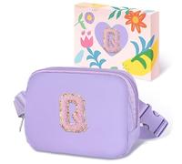 COSHAYSOO Petit sac banane avec patch lettre initiale réglable pour femmes, adolescentes, voyages, gym, randonnée, sac à main de voyage, pochette tendance, Chenille violette, Small, Q :