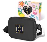 COSHAYSOO Petit sac banane avec patch lettre initiale réglable pour femmes, adolescentes, voyages, gym, randonnée, sac à main de voyage, pochette tendance, Chenille noire, Small, H