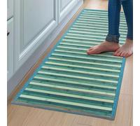 CosìCasa Tapis Cuisine Bambou - 50x100 cm Antidérapant et Résistant à l'eau - Tapis de Bain Bambou en Bois Naturel Durable - Tapis Bambou Salle de Bain Effet Multicolore Facile à Nettoyer - Bleu