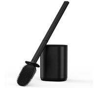 Cosicosy Brosse WC en silicone avec poignée en acier inoxydable Noir | Tête de brosse souple flexible pour un nettoyage en profondeur, long manche, fixation murale ou posée au sol